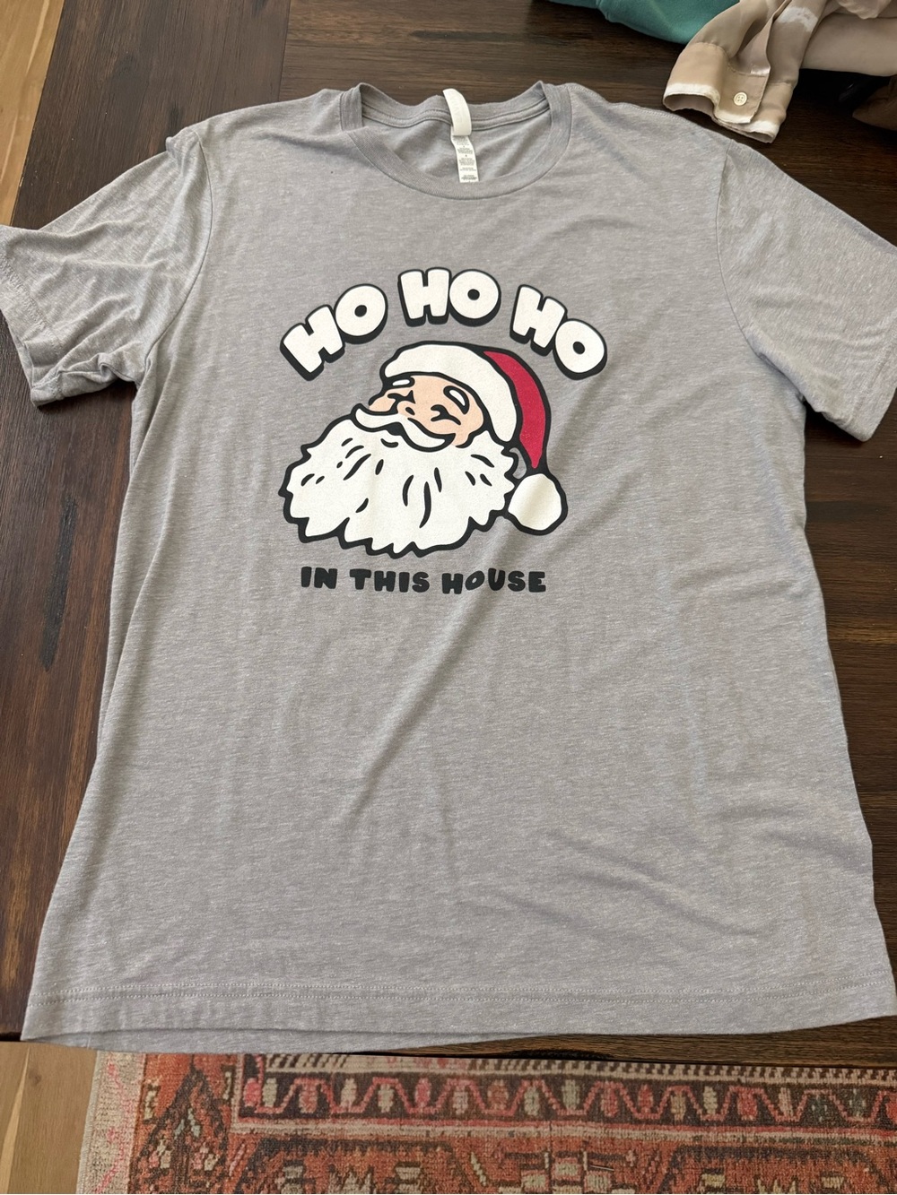 Christmas Ho Ho Ho In This House Santa Graphic Tee - Gray